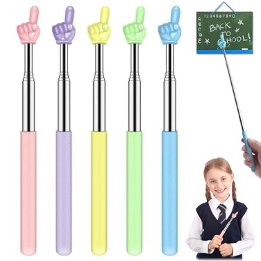Dumero Retractable Teacher Pointer for Classroom Kids Reading Extendable Finger Pointer Stick for School Collapsible Finger Pointing Stick Long Telescoping Hand Pointer 5 Pack