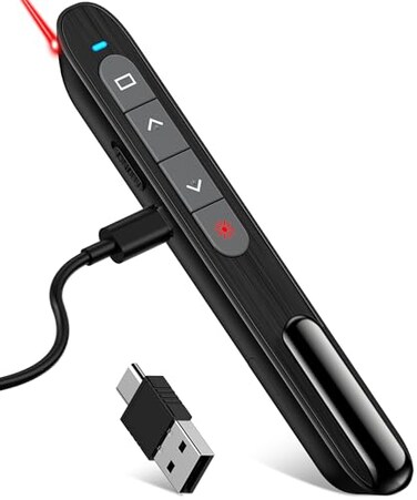 DinoFire USB C Rechargeable Presentation Remote with Red LightWireless Preseter PPT Slide Clicker Advancer for MacBook Laptop Computer