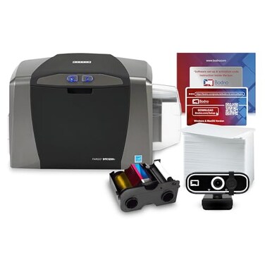 Bodno Fargo DTC1250e Single Sided ID Card Printer Complete Supplies Package with Silver Edition Software