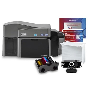 Bodno Fargo DTC1250e Dual Sided ID Card Printer Complete Supplies Package with Silver Edition Software