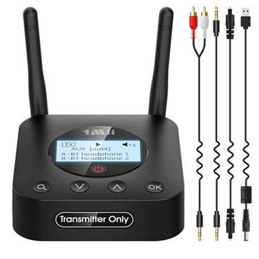 1Mii B06TX Long Range Bluetooth 53 Transmitter for TVPCProjector to 2 Wireless HeadphonesSpeakers Bluetooth Adapter for TV wScreen Display Plug n Play aptX Low Latency Adaptive HD Audio