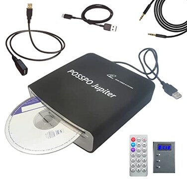 POSSPO Jupiter USB CD Player for Car Auto Portable External CD DVD Player USB Plug Play No Decoder Needed AUX Uses Decoder for Louder Clearer Sound AntiSkip Seamless Track Playback Resume