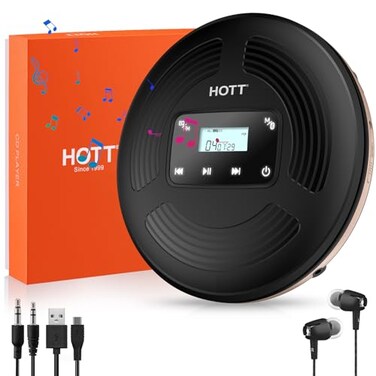 QDZ CD Player Portable Bluetooth CD Player with FM Transmitter Touch Button and LCD Display Rechargeable Disc Player with AUX Cable and Shockproof Design for Car and Home