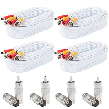 Postta BNC Video Power Cable 4 Pack 60 Feet Video Security Camera Cable Wire with Eight Connectors for CCTV DVR Surveillance System