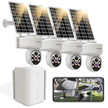 ESCANU Wireless Home Security Cameras SystemSolar Power PTZ Outdoor CamerasMotion DetectionNight VisionWaterProof2Way AudioNo Subscription FeeCloudSD Card Storage