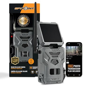 SPYPOINT FlexSDark Solar Cellular Trail Camera Builtin Solar Panel 40MP Photos 1080p Videos Sound NoGlow Game Camera Night Vision Motion Activated Trail Cam
