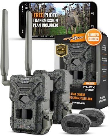SPYPOINT Flex G36TWIN Camo Outdoor Cellular Trail Camera 1080p Video with Sound 36 Megapixels 03S Trigger Speed 100 Flash and Detection Range with Improved Battery Life