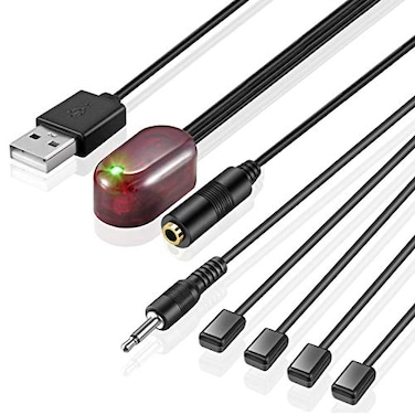 URWOOW IR Repeater Hidden Infrared Remote Extender System 1 Receiver 4 Emitters Control Kit USB Adapter for Amplifier Cable Box Satellite TV Receiver CD Player DVD Player Bluray Player