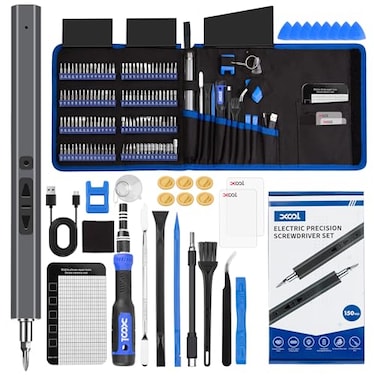 XOOL 150 in 1 Electric Screwdriver Set Precision Screwdriver Set with 120 Magnetic Bits Rechargeable 2 Gears Torque Power Screwdriver Kit for Electronics Computer Laptops Phone PC Game Console