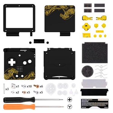 eXtremeRate IPS Ready Upgraded Custom Replacement Housing Shell for Gameboy Advance SP GBA SP The Great GOLDEN Wave Off Kanagawa Black Compatible with Both IPS Standard LCD No Console Screen