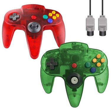 ZeroStory Classic N64 Controller Wired N64 Controller Upgraded Joystick for N64 Video Game Console Transparent Red and Transparent Green