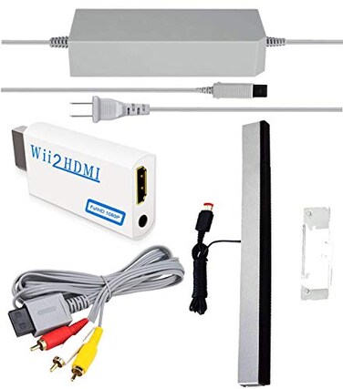 SSIOIZZ 4 in 1 Wii Replacement Cables Set AC Power Adapter Wii to HDMI Converter Wired Motion Sensor Bar and Composite AV Cable