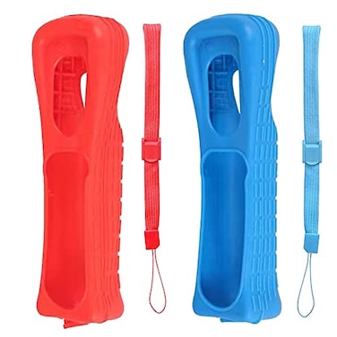 Lactivx 2X Wii Silicone Case Cover with Wrist Strap for Wii Remote Controller Red and Blue