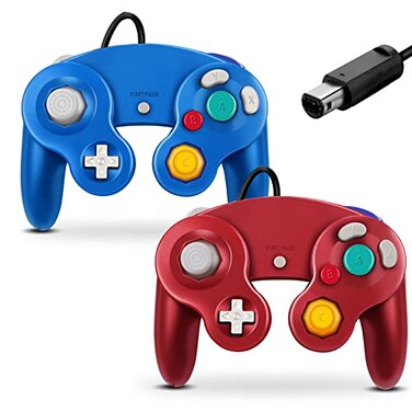 FIOTOK Gamecube Controller Classic Wired Controller for Wii Nintendo Gamecube Red Blue