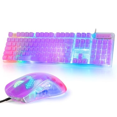 CHONCHOW RGB Gaming Keyboard and Mouse ComboUSB Wired Custom Clear Keyboards Rainbow LED Backlight Transparent Keyboard Mouse Set for Computer Windows PC PS4 Xbox Laptop