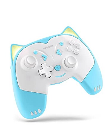 KINVOCA Wireless Controller for Nintendo SwitchSwitch Lite Cute Pro Controller with Turbo Motion Vibration WakeUp Headphone Jack and Breathing Light Blue