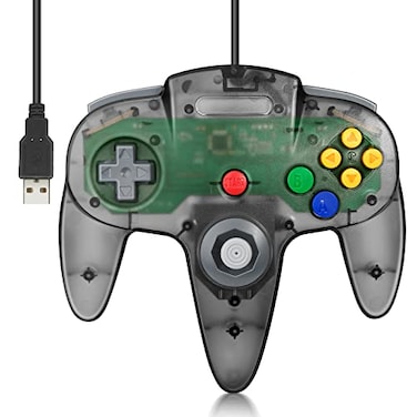 FISUPER Wired USB N64 Controller Classic Video Game Controller USB Gamepad for Windows PC MAC Raspberry PI Retropie Clear Black