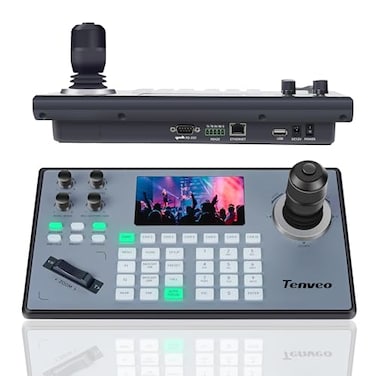 Tenveo NDI PTZ Camera Joystick Controller 5 LCD Screen Realtime Preview 4D Joystick Controller NDI License Included Support NDI PoE VISCA PelcoDP RJ45 for Church LiveEventsLive Streaming