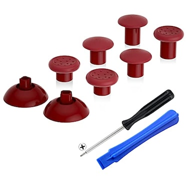eXtremeRate ThumbsGear Interchangeable Ergonomic Thumbstick for PS5 Controller for PS4 All Model Controller 3 Height Domed and Concave Grips Adjustable Joystick Carmine Red