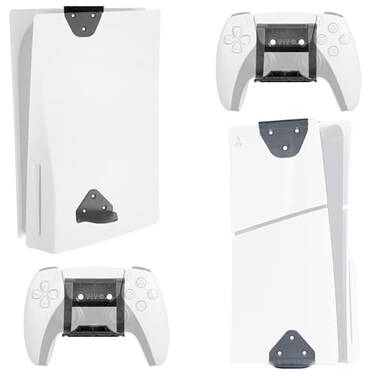 VIVO 2in1 Wall and Under Desk Mount Bracket Designed for PS5 and PS5 Slim Gaming Console PlayStation 5 Standard and Digital Edition Vertical Wall Display 2 Controller Mounts Black MOUNTPS5C