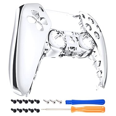 eXtremeRate Chrome Silver Glossy DIY Accessories Replacement Front Shell Compatible with ps5 Controller Custom Faceplate Compatible with ps5 Controller Touchpad NOT Included