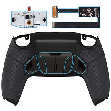 eXtremeRate Black Real Metal Buttons RMB Version RISE4 Remap Kit for PS5 Controller BDM010 020 with Black Rubberized Grip Redesigned Back Shell Upgrade Board and 4 Back Buttons for PS5 Controller
