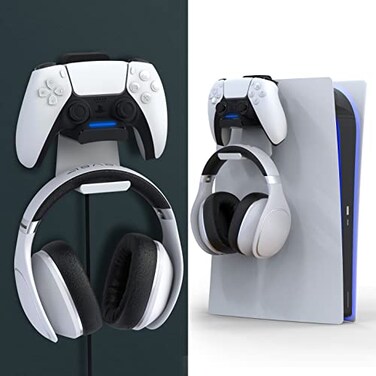 Foamy Lizard PS5 Controller Charger Console and Wall Mount for PlayStation 5 DualSense Fast Charging Station Hanging Dock Headphone Hook LED Indicator Overcharge Protection PS5 WhiteBlack