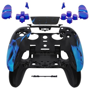 eXtremeRate Full Set Shell with Buttons Touchpad Cover Compatible with ps5 Edge Controller Blue Flame Replacement Decorative Trim Shell Front Back Plates Compatible with ps5 Edge Controller