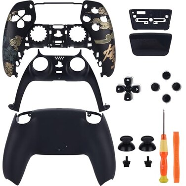 Coolerage Replacement Housing Shell for PS5 ControllerFaceplates Replacement kit for PlayStation 5 ControllerIncludes Front and Back ShellThumbsticksTouch Pad Buttons Frosted Black