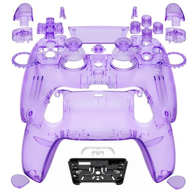 eXtremeRate Luna Redesigned Full Set Shell Buttons Touchpad Cover Compatible with ps5 Controller BDM030 BDM040 BDM050 Clear Atomic Purple Replacement Top Bottom Case Compatible with ps5 Controller