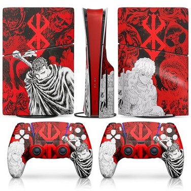 VIKROM PS5 Slim Skin Anime with PS5 Controller Skin Anime Style Set DarkRed Warrior HD Print with Matte Finish Cool Design Precise Fit ScratchResistant PlayStation 5 Skins for Console Controllers