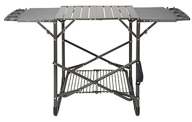 Cuisinart Take Along Grill Stand Lightweight Portable Folding Table with Side Tables Cup Holders Tool Hooks and Storage Shelf Collapsible Table No Assembly Required for BBQs and Camping