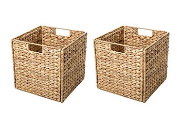 Trademark Innovations Foldable Hyacinth Storage Basket with Iron Wire Frame By Set of 2