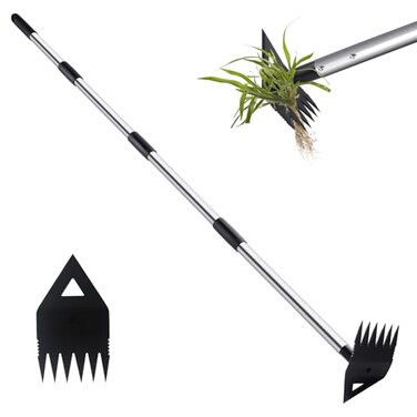 PIMEKOY Weed Puller Tool with Long Handle Hoe Garden Tool Weeding Rake Combo for Uprooting Garden Hoe Weed Remover Manual Hand Weeder for Yard Flower BedBlack