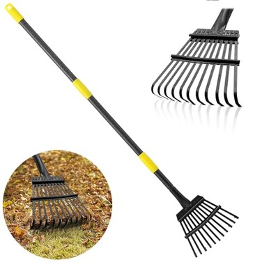 Feblomst Rake Garden Leaf Rakes for Lawns Heavy Duty Yard Metal Rake Tools with 9 Small Narrow Rake Head 65 Adjustable Long Handle 11 Steel Tines Quick Clean up Rake for Shrub Flower Bed Camping