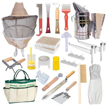 MayBee Beekeeping Supplies Bee Keeper Starting Kit 24 Pcs Beekeeping Tool Kit Bee Smoker Kit Including Beehive ToolsUncapping Tool and Beekeeping Veil