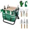 LeMotech Garden Tool Set10 Pieces Heavy Duty Gardenting Tool Kit Folding Stool with Detachable Tote Bag Thicker Stainless Steel Tools TransPlanterTrowelWeeder etc for Women Men