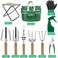 LeMotech Garden Tool Set10 Pieces Heavy Duty Gardenting Tool Kit Folding Stool with Detachable Tote Bag Thicker Stainless Steel Tools TransPlanterTrowelWeeder etc for Women Men