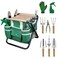 LeMotech Garden Tool Set10 Pieces Heavy Duty Gardenting Tool Kit Folding Stool with Detachable Tote Bag Thicker Stainless Steel Tools TransPlanterTrowelWeeder etc for Women Men