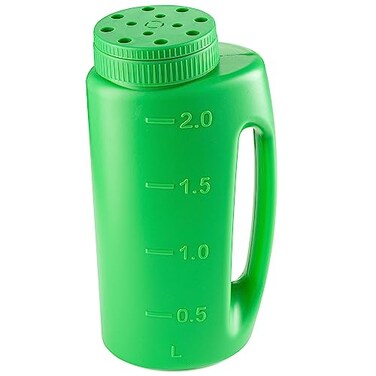 Superio Lawn Seed Spreader Handheld Shaker for Lawn Seeds Ice Melt Salt Calcium Deicer Weed and Feed Spreader 2 Liter Adjustable Hole Size with Cut Out Handle