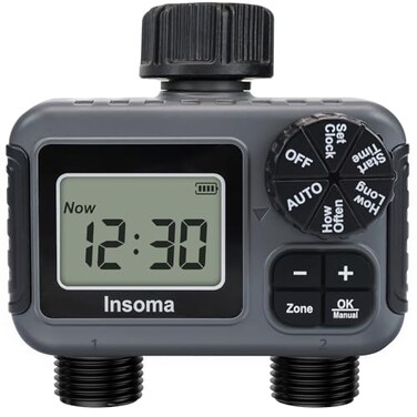 Insoma 2Zone Sprinkler Timer Programmable Garden Hose Timer with AutoManualRain Delay Modes WaterSaving Irrigation Controller for Lawn Yard Drip Systems Waterproof Design Easy Setup