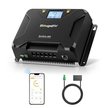 BougeRV MPPT Solar Charge Controller 40A w LowTemp CutOff APP Control Backlit LCD 40 Amp Solar Panel Regulator 12V24V for LiFePO4 SLD Gel FLD AGM Battery RV Marine Upgraded