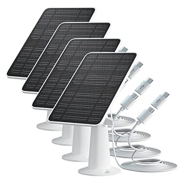 WININMETA Solar Panel Charger Compatible with Eufycam 33C2C2C ProE40E2022 ProEL20L40SoloSoloCam Spotlight 5W Solar Panel for Eufy Camera Micro USB USBC Port 98ft Cable P65 Waterproof 4 Pack