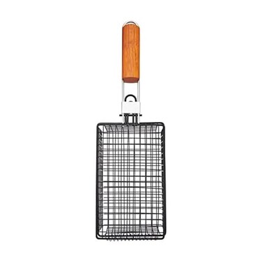 Farberware 5290488 BBQ Shaker Basket with Folding Handle Black and Wood