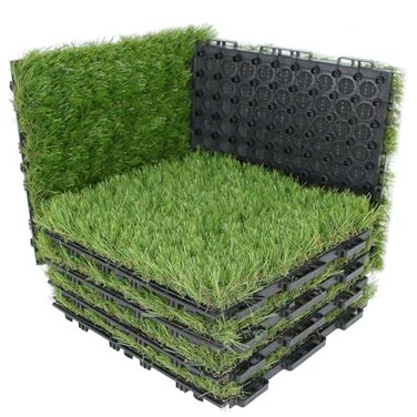 XLX TURF Interlocking Fake Grass Tiles 12 X 12 Inch Selfdraining Artificial Grass Squares for Patio Balcony U Shape Buckle System 6 Pack