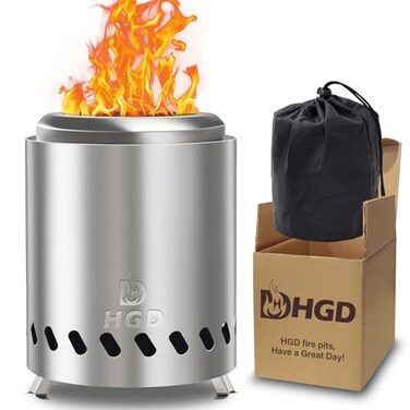 HGD Tabletop Fire Pit Smokeless Firepit Outdoor Mini Fire Pit for with Carry Bag for Camping Backyard Patio Garden Picnic Silver