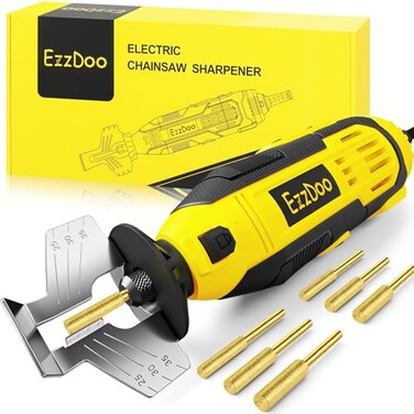EzzDoo Electric Chainsaw Sharpener Kit with 6 TitaniumCoated Diamond Bits Handheld Chain Saw Sharpener Tool for All Chains No Removal Required Easy and Fast Chainsaw Sharpening Kit
