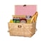 Vintiquewise Wickerwise Gingham Lined Woodchip Picnic Basket with Lid and Movable Handles