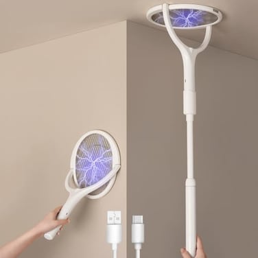 GeckoMan 2Pack Rotating Head Electric Fly Swatter Racket Rechargeable Bug Zapper Racket Bug Zapper Indoor Fly Zapper Mosquito Zapper Flies Killer for Indoors with 2 Telescopic Extensions