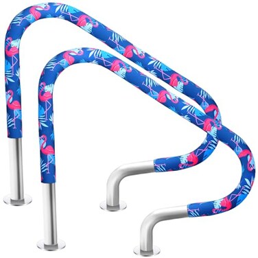 Junkin 2 Pcs Pool Railing Covers 4 ft Slip Resistant Handle Rail Grip Covers Flamingo Hook and Loop Style for Swimming Inground Pools Handrail